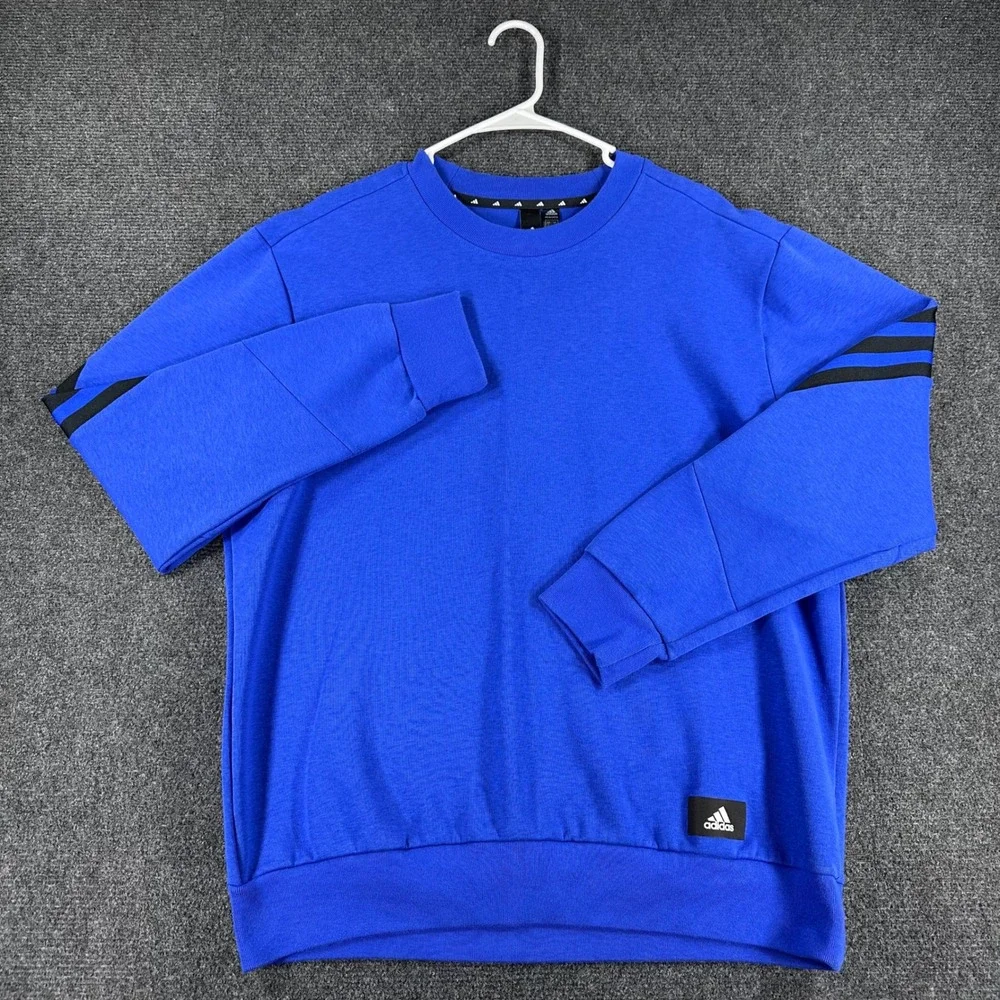 Adidas Sweatshirt Mens‎ L Large Blue Primegreen 3-Stripe Crewneck Active HB1421